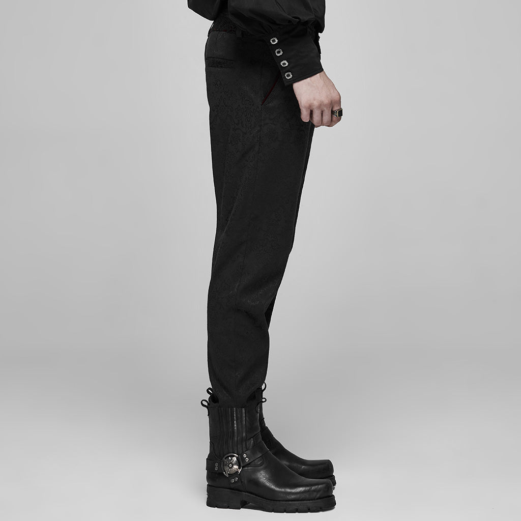 WK-403XCM Gothic Pants Elegant Textured Slim Fit Trousers Black