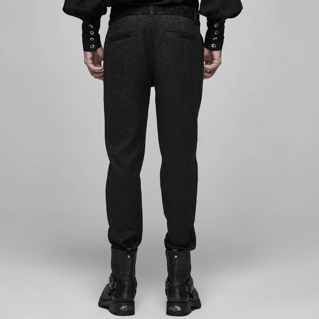 WK-403XCM Gothic Pants Elegant Textured Slim Fit Trousers Black