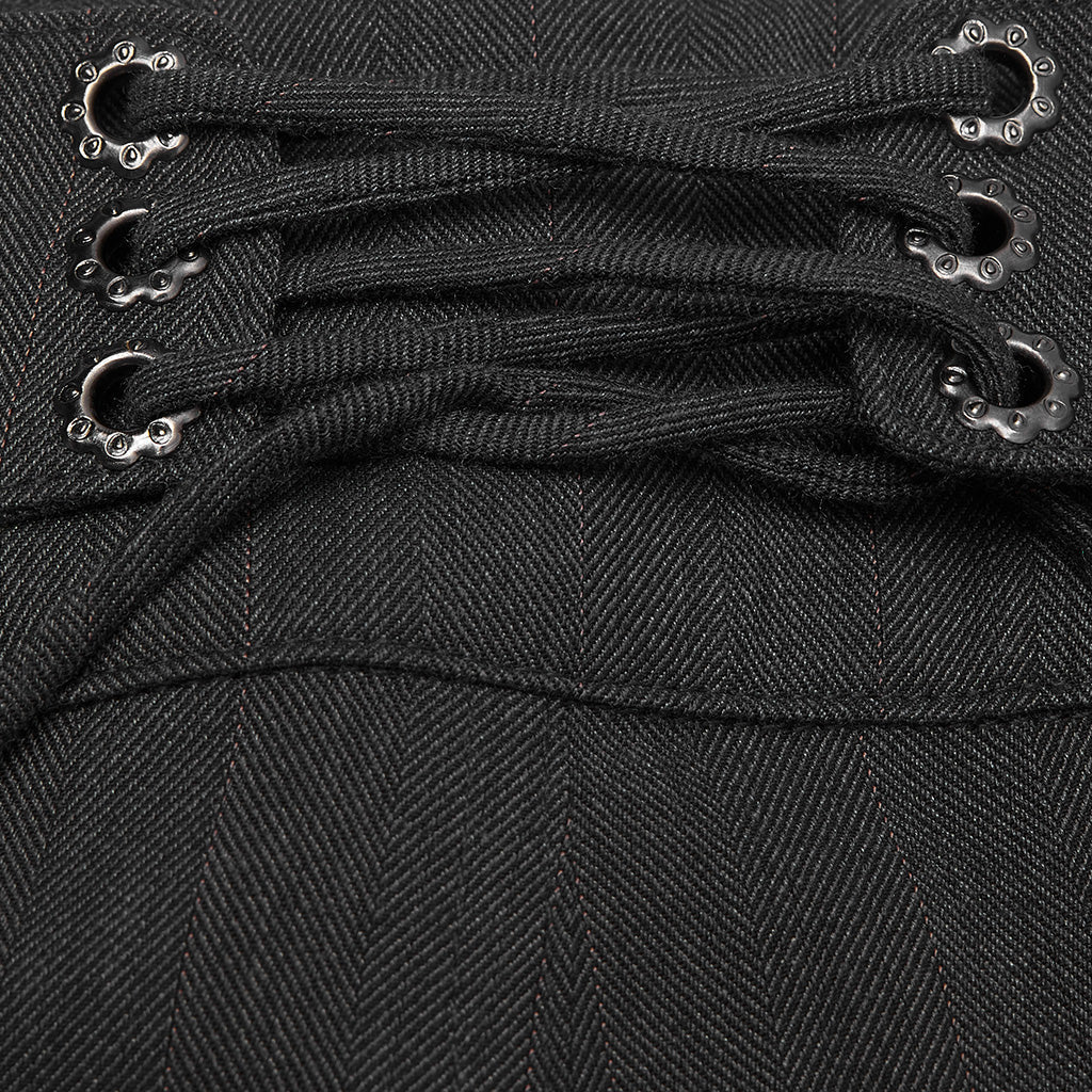 WK-405XDM Vintage Lace-Up Grey Punk Pants Knee-Length Buttons?-??Punk Rave Clothing
