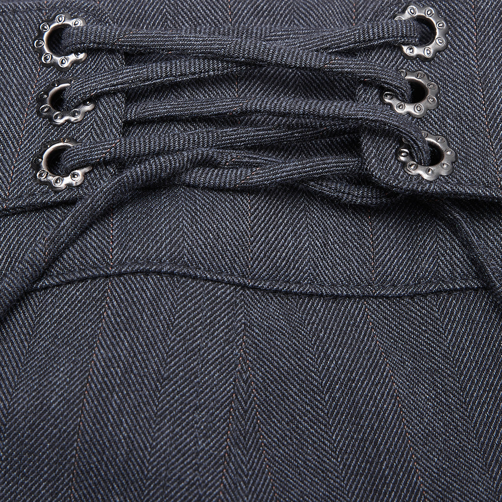 WK-405XDM Vintage Lace-Up Grey Punk Pants Knee-Length Buttons?-??Punk Rave Clothing
