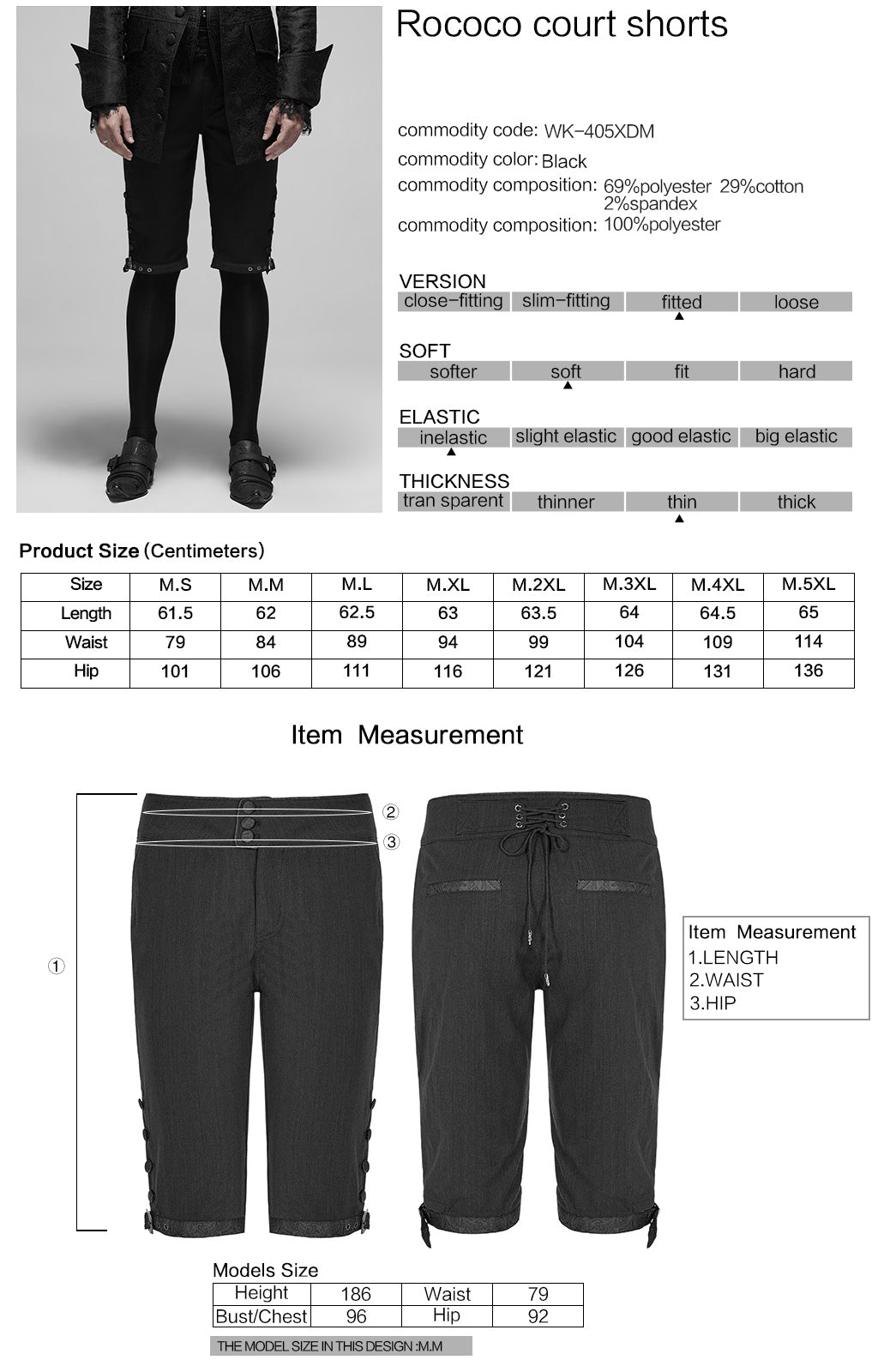 WK-405XDM Vintage Lace-Up Grey Punk Pants Knee-Length Buttons