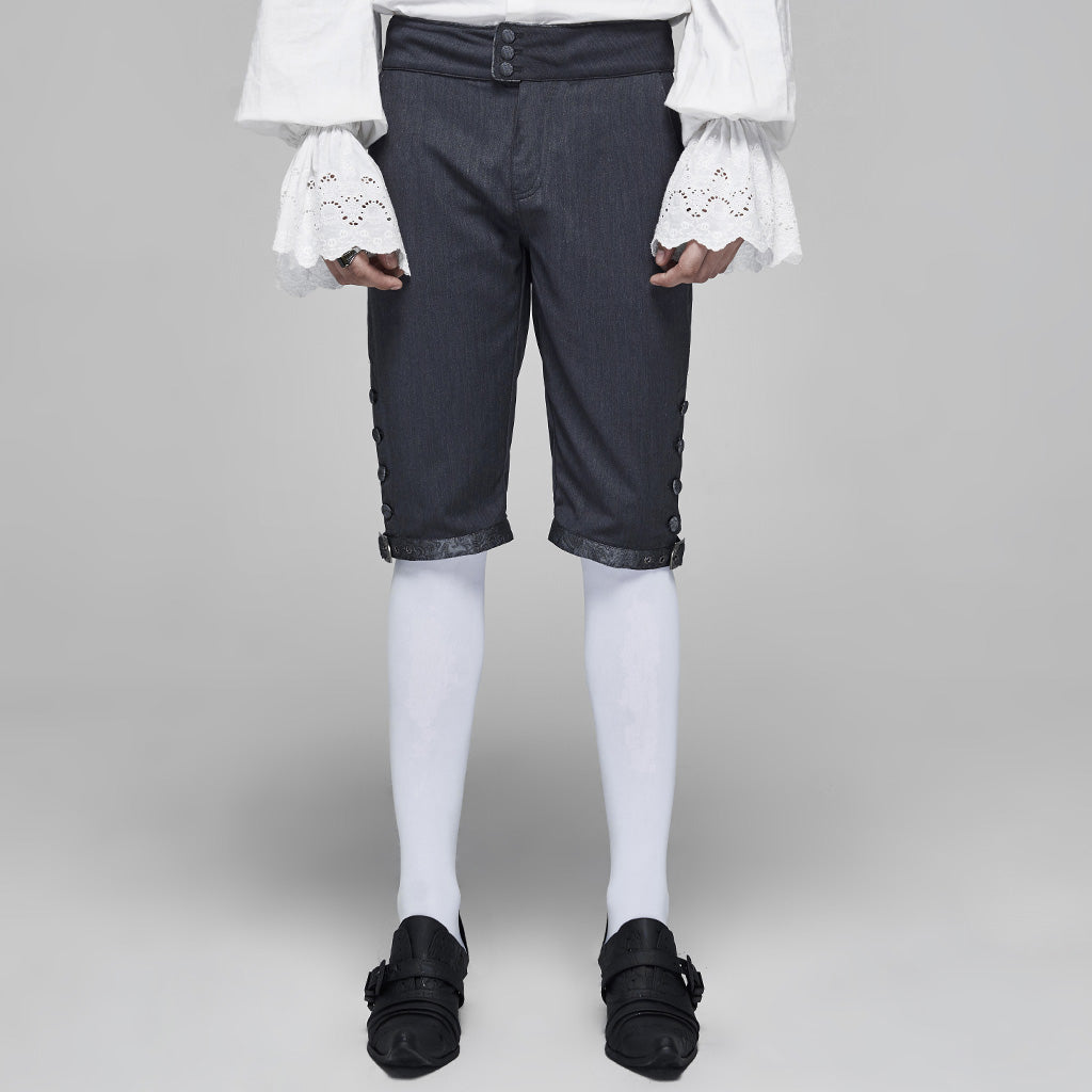 WK-405XDM Vintage Lace-Up Grey Punk Pants Knee-Length Buttons?-??Punk Rave Clothing