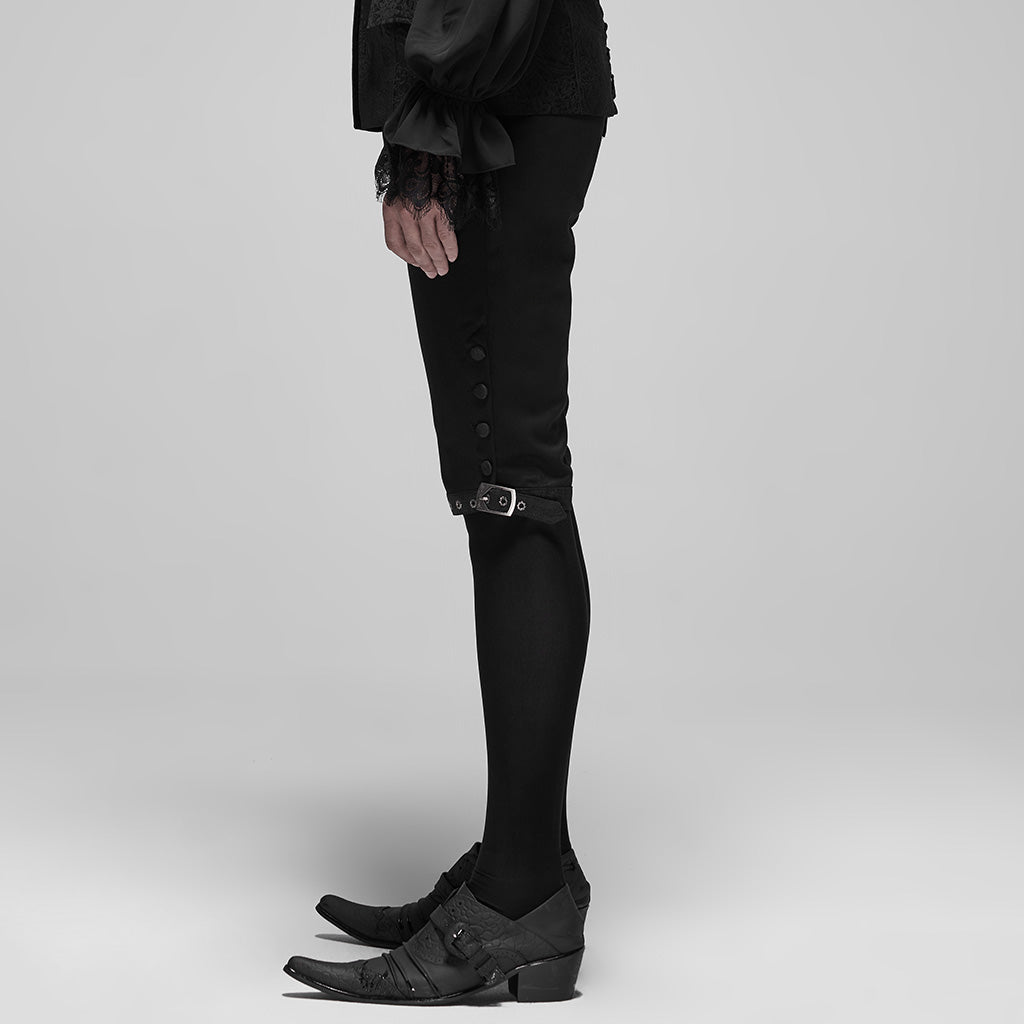 WK-405XDM Vintage Lace-Up Grey Punk Pants Knee-Length Buttons?-??Punk Rave Clothing