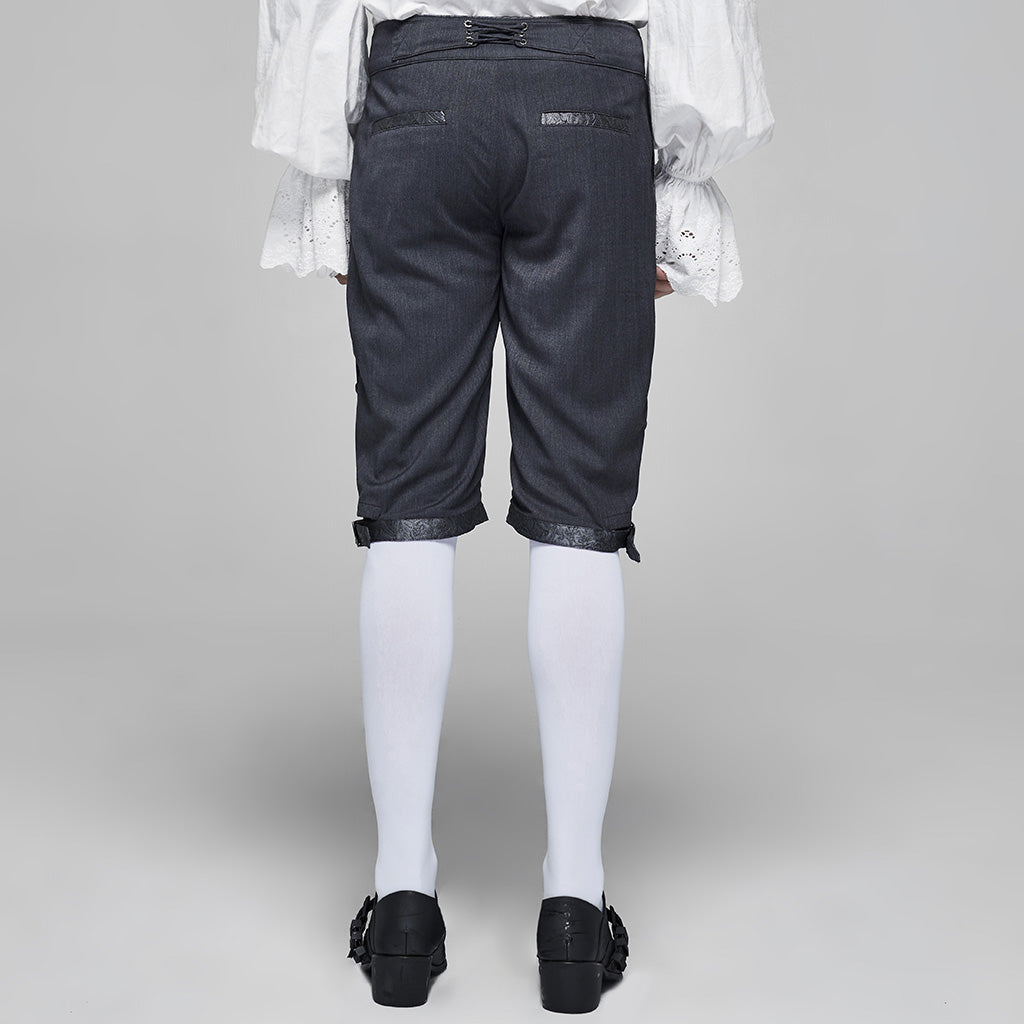 WK-405XDM Vintage Lace-Up Grey Punk Pants Knee-Length Buttons?-??Punk Rave Clothing