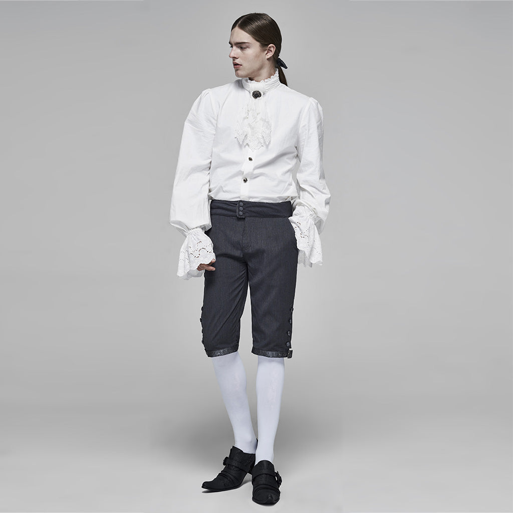WK-405XDM Vintage Lace-Up Grey Punk Pants Knee-Length Buttons?-??Punk Rave Clothing