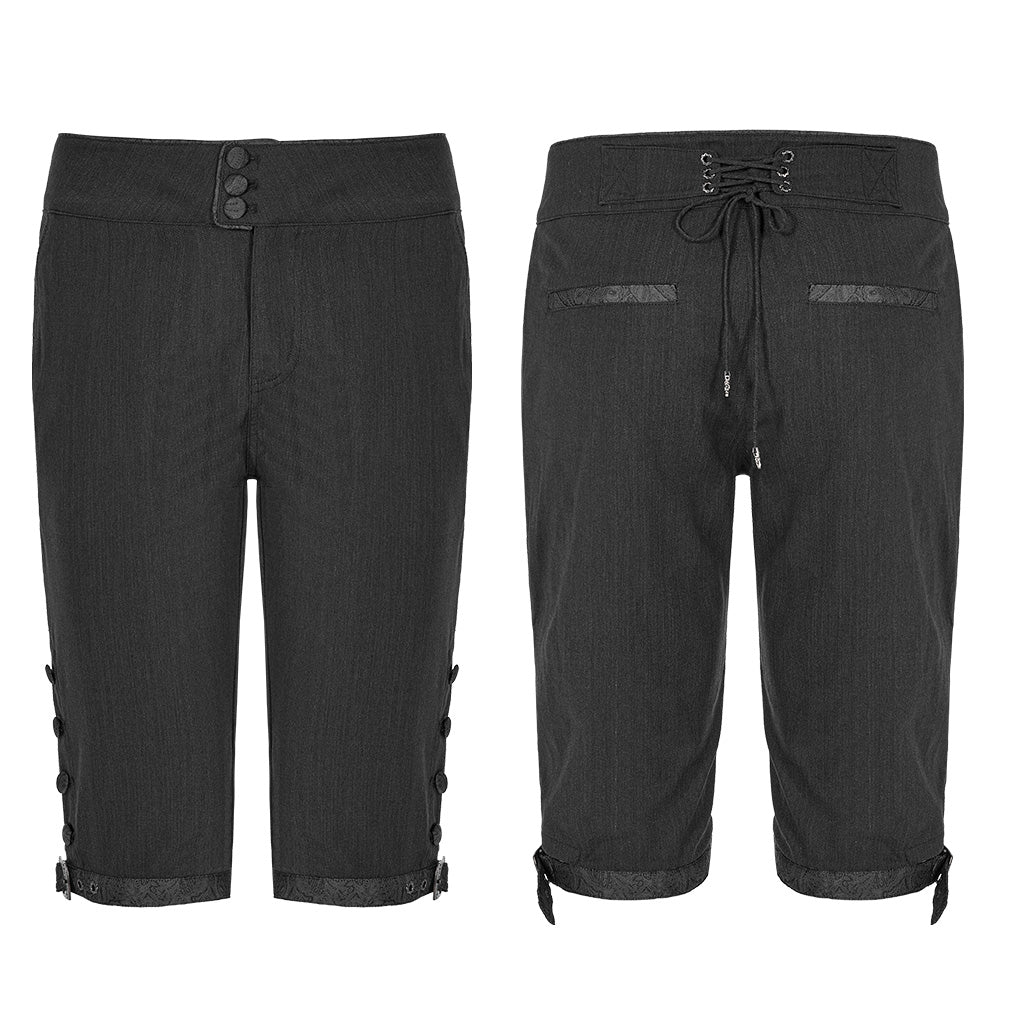 WK-405XDM Vintage Lace-Up Grey Punk Pants Knee-Length Buttons?-??Punk Rave Clothing