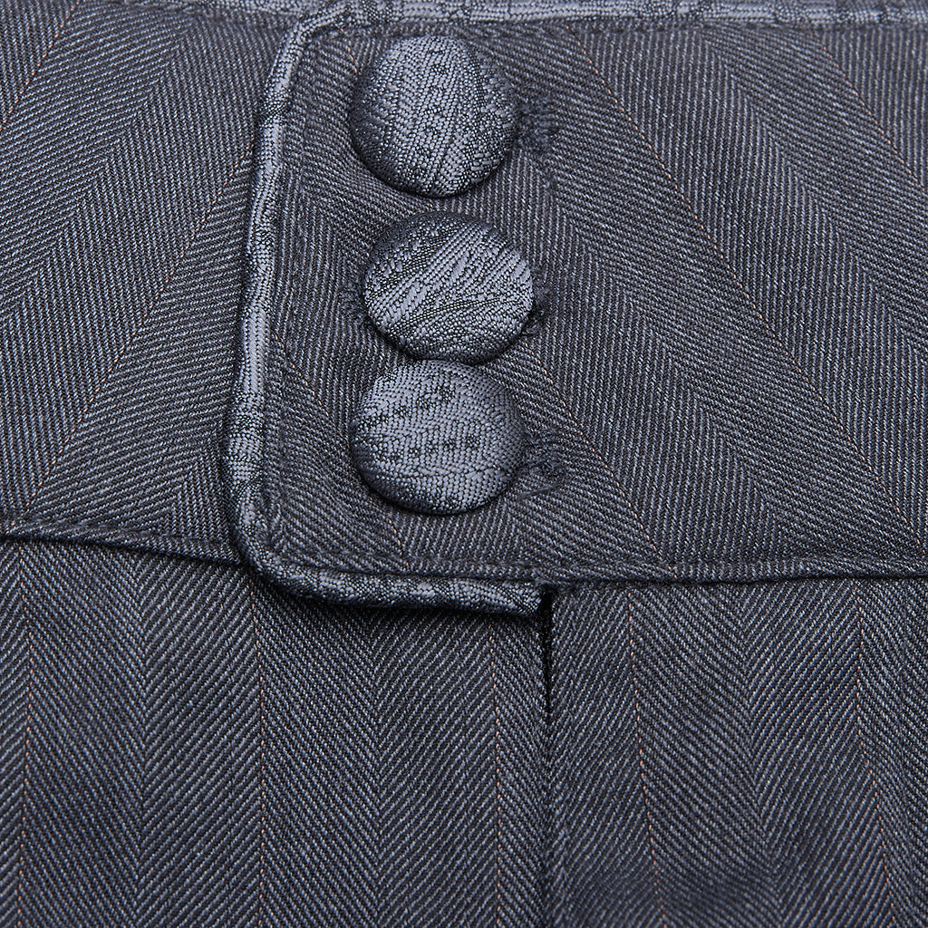 WK-405XDM Vintage Lace-Up Grey Punk Pants Knee-Length Buttons?-??Punk Rave Clothing