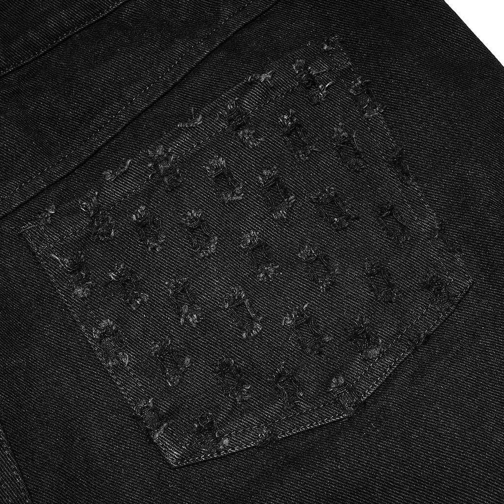 WK-494XCM Edgy Black Hole-Punctured Punk Pants with Zipper Accents?-??Punk Rave Clothing