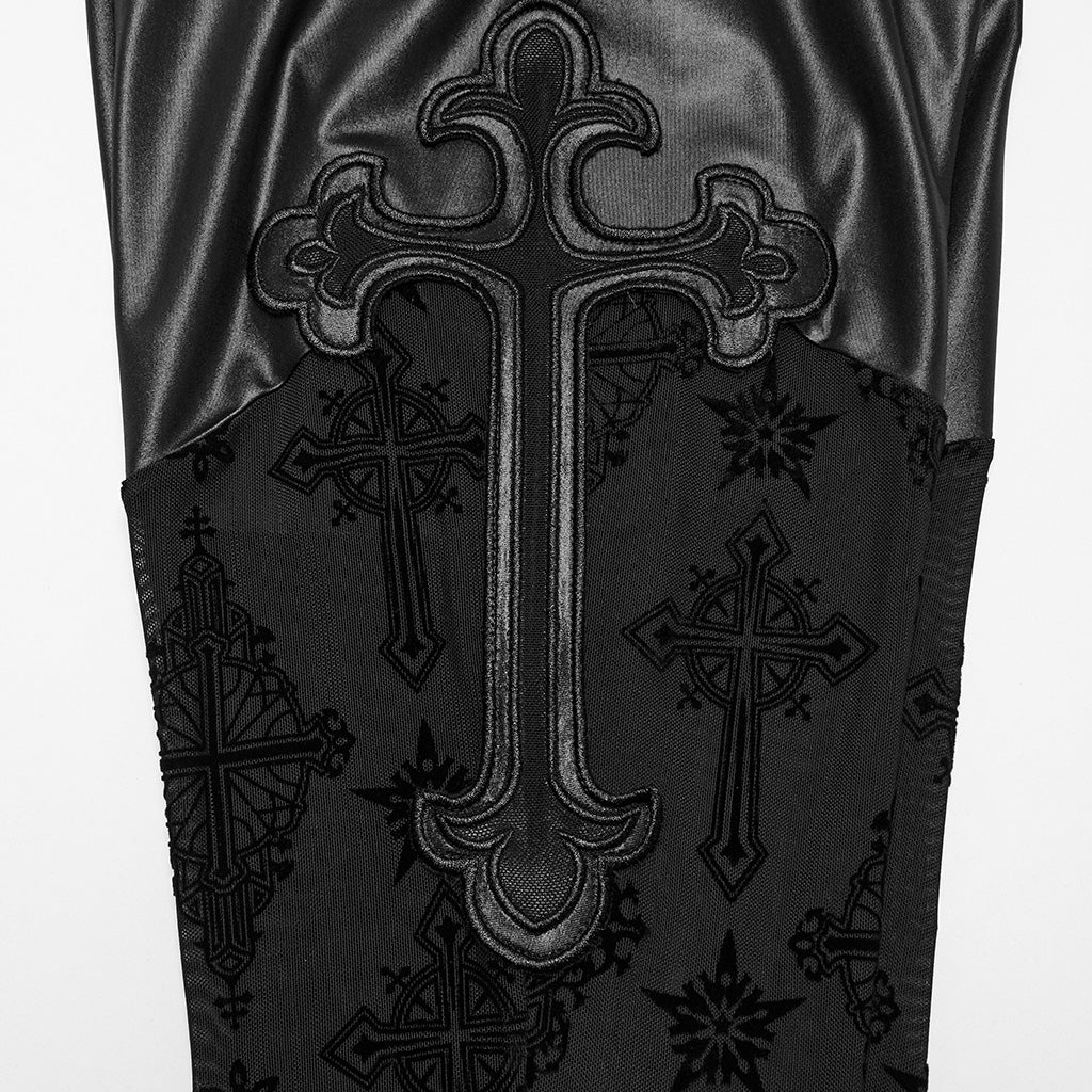 OK-696XCF Gothic Lace Flare Punk Pants with Intricate Cross Pattern