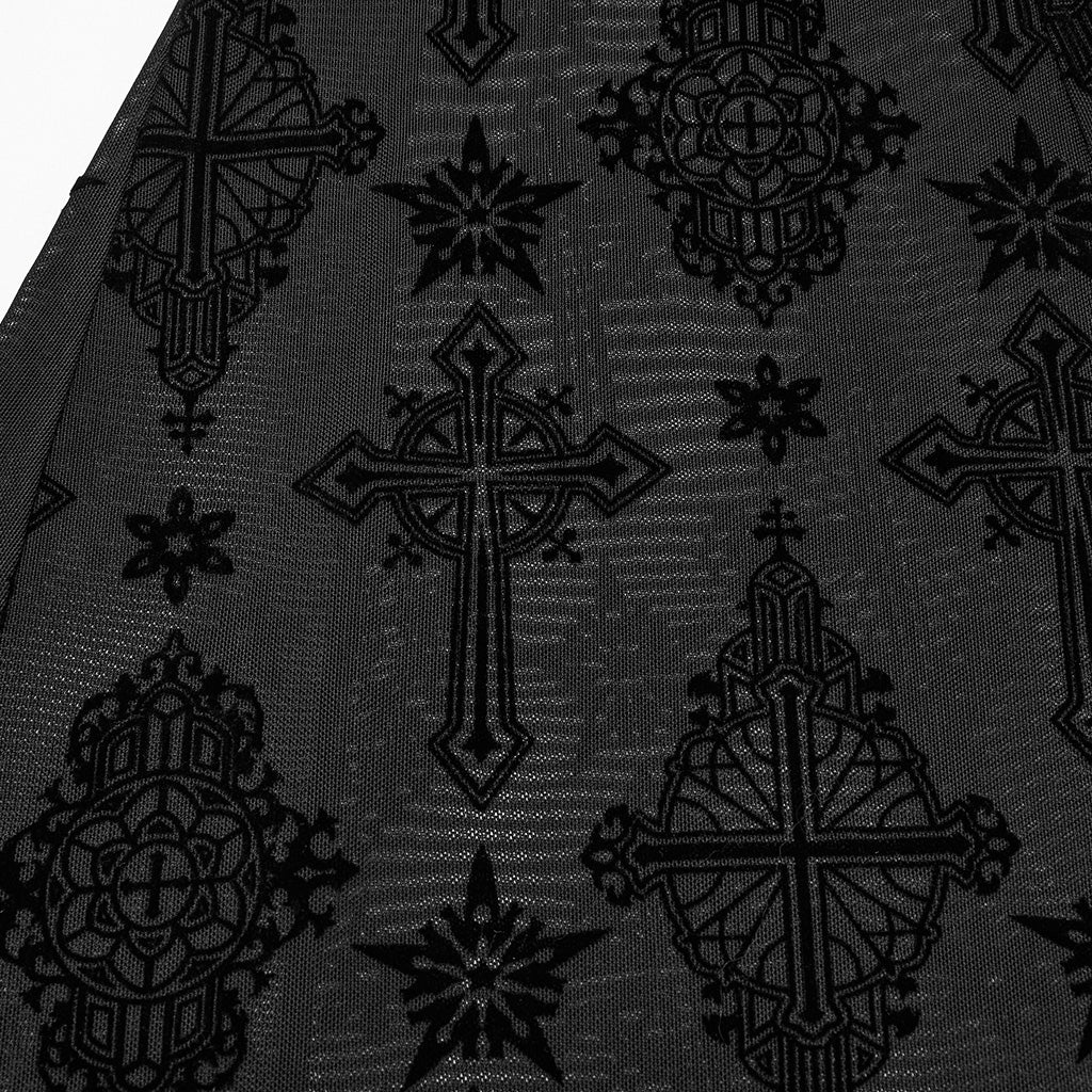 OK-696XCF Gothic Lace Flare Punk Pants with Intricate Cross Pattern