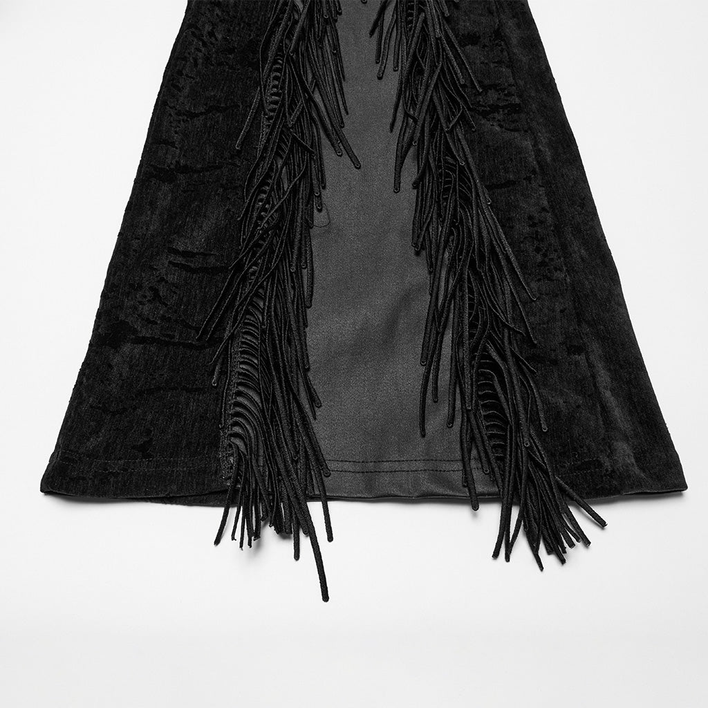 OK-698XCF Fringed Velvet Flare Punk Pants Gothic Fashion Statement