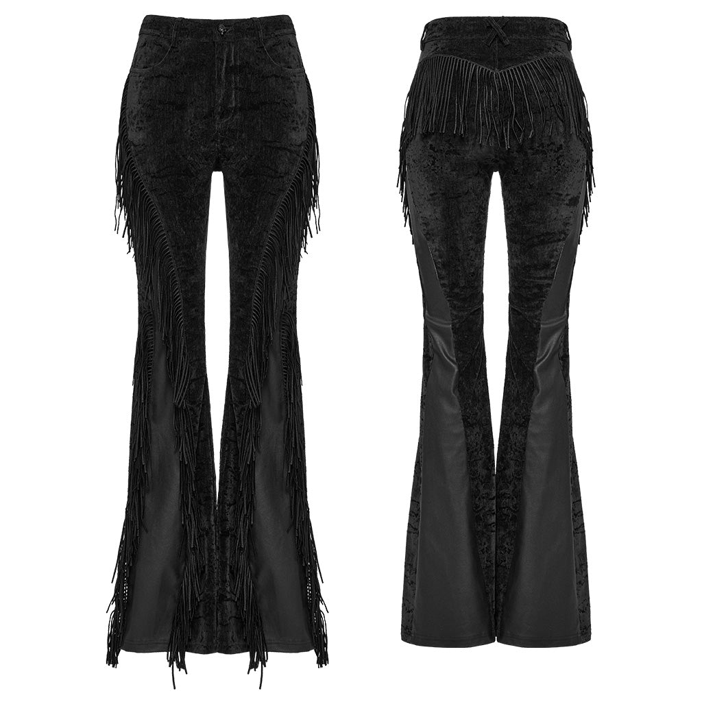 OK-698XCF Fringed Velvet Flare Punk Pants Gothic Fashion Statement