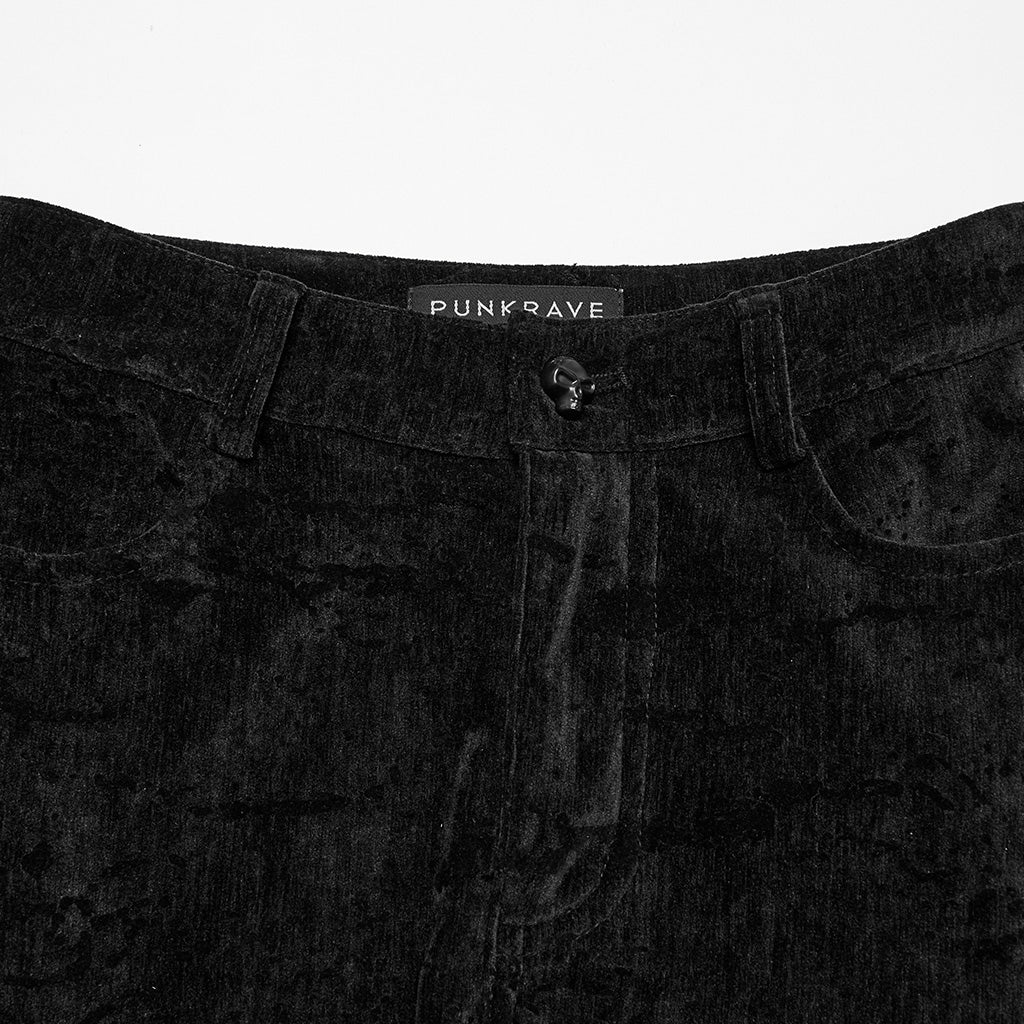 OK-698XCF Fringed Velvet Flare Punk Pants Gothic Fashion Statement