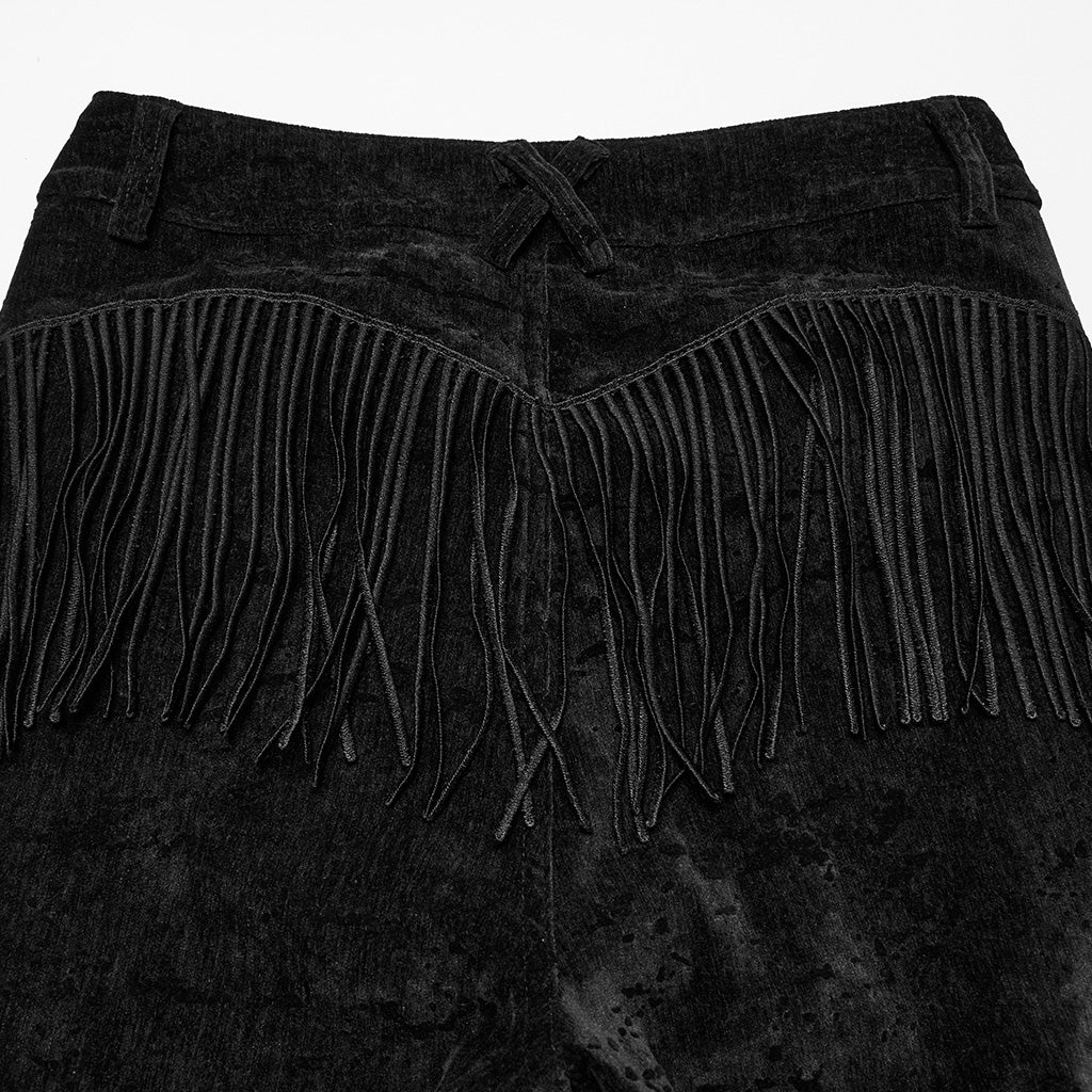 OK-698XCF Fringed Velvet Flare Punk Pants Gothic Fashion Statement