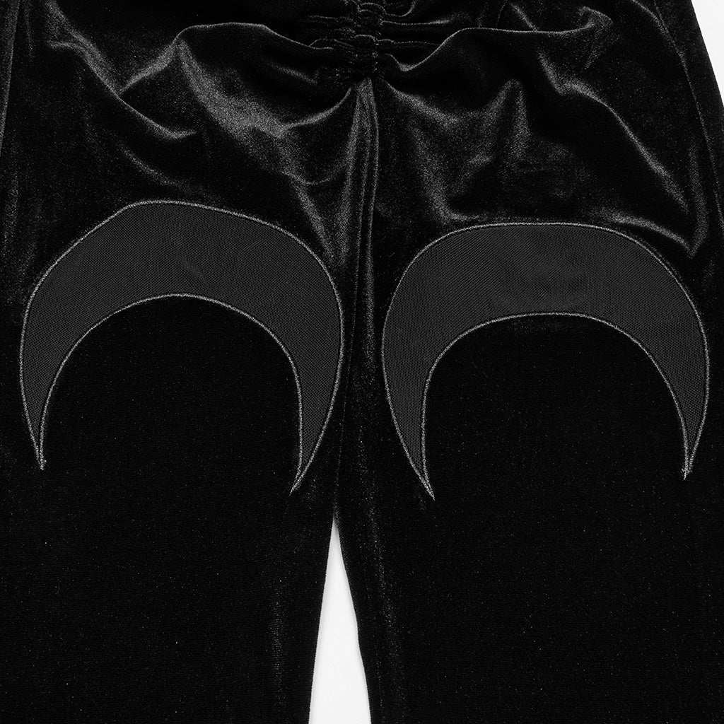 OK-700DQF Velvet Flare Punk Pants with Mesh Knee Cutouts