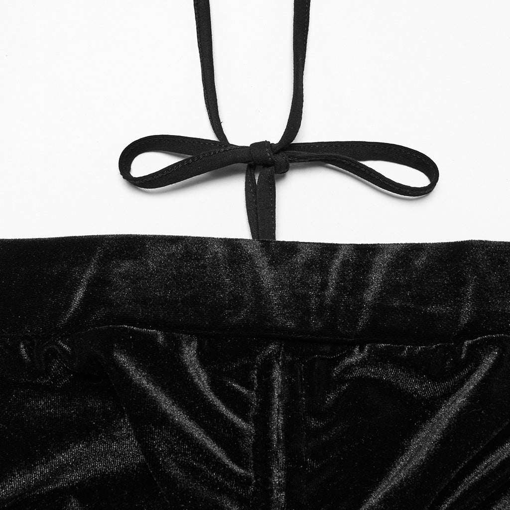 OK-700DQF Velvet Flare Punk Pants with Mesh Knee Cutouts