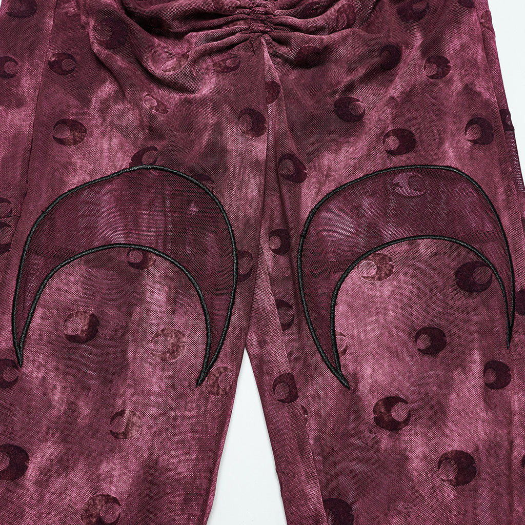 OK-700DQF Velvet Flare Punk Pants with Mesh Knee Cutouts