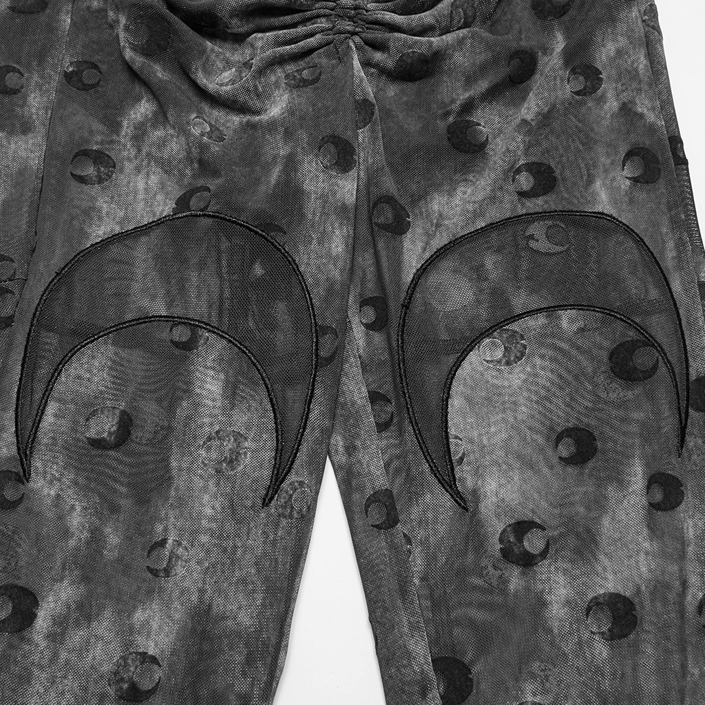 OK-700DQF Velvet Flare Punk Pants with Mesh Knee Cutouts