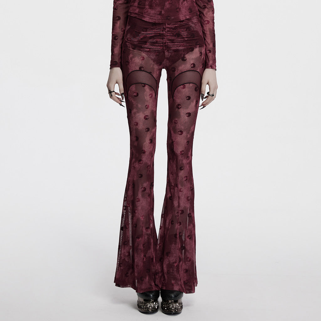 OK-700DQF Velvet Flare Punk Pants with Mesh Knee Cutouts