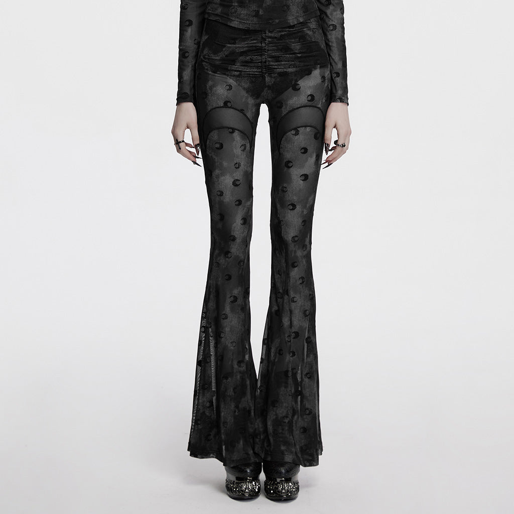 OK-700DQF Velvet Flare Punk Pants with Mesh Knee Cutouts
