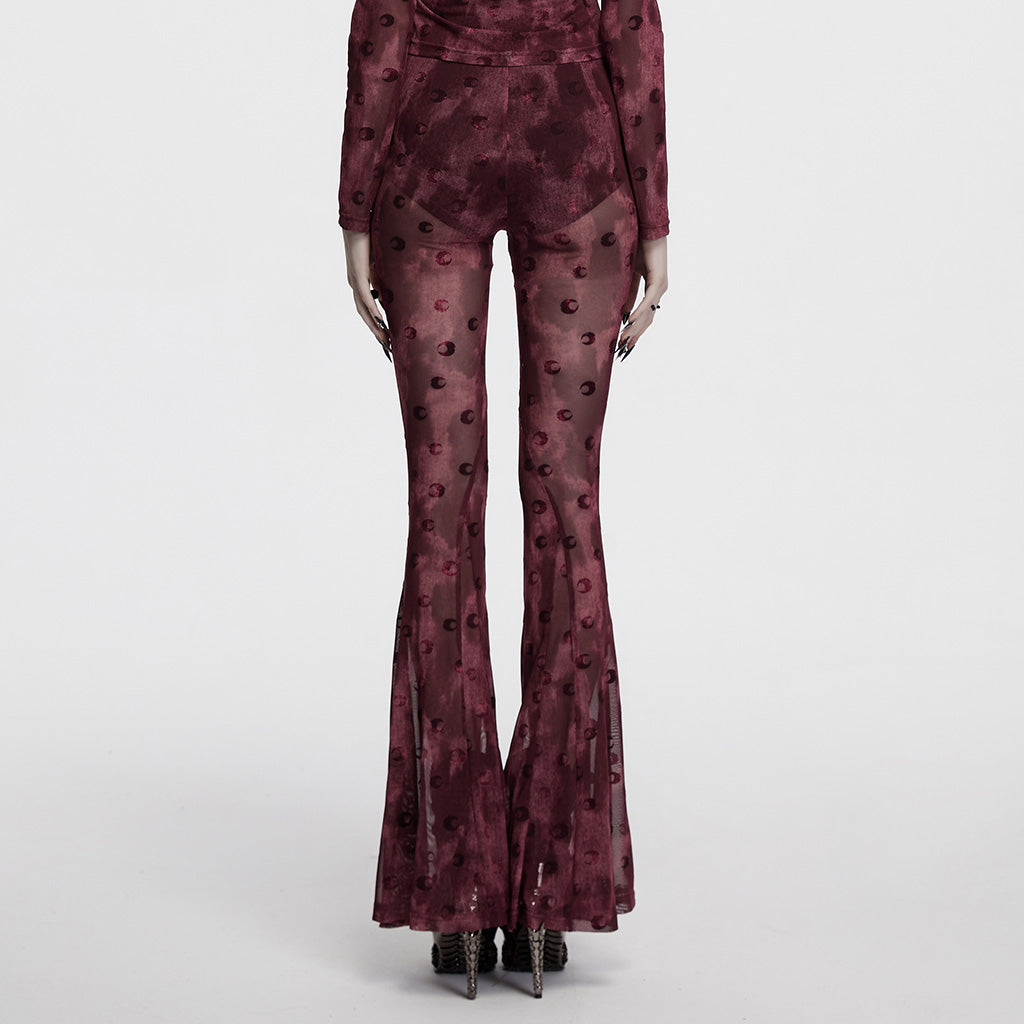 OK-700DQF Velvet Flare Punk Pants with Mesh Knee Cutouts