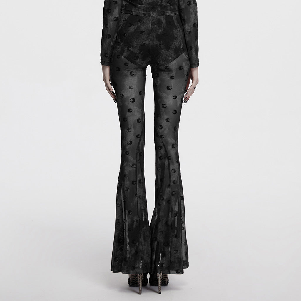 OK-700DQF Velvet Flare Punk Pants with Mesh Knee Cutouts