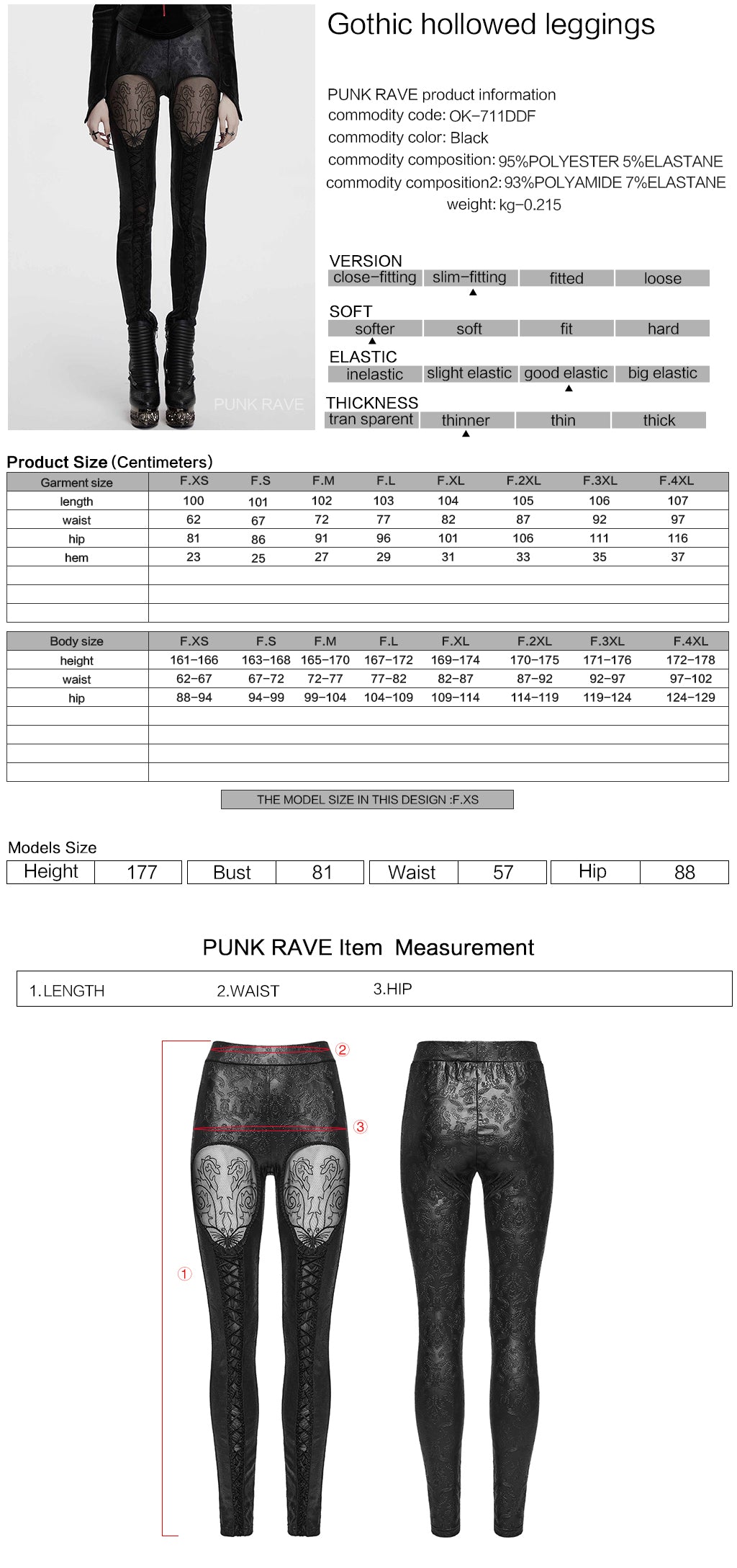 OK-711DDF Gothic Pants Lace Panel Cutout High Waist Leggings