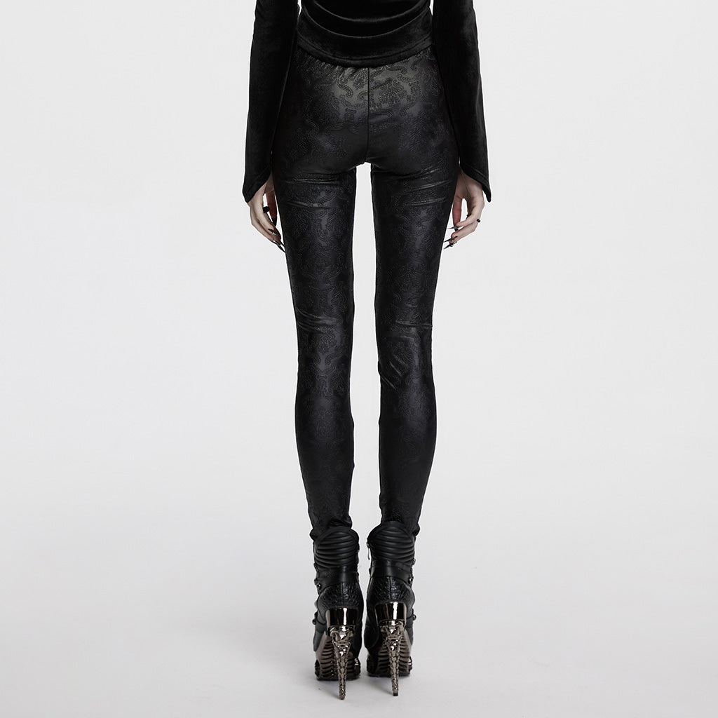 OK-711DDF Gothic Pants Lace Panel Cutout High Waist Leggings