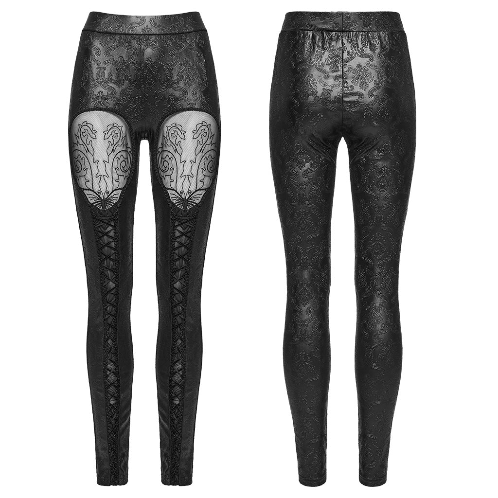 OK-711DDF Gothic Pants Lace Panel Cutout High Waist Leggings