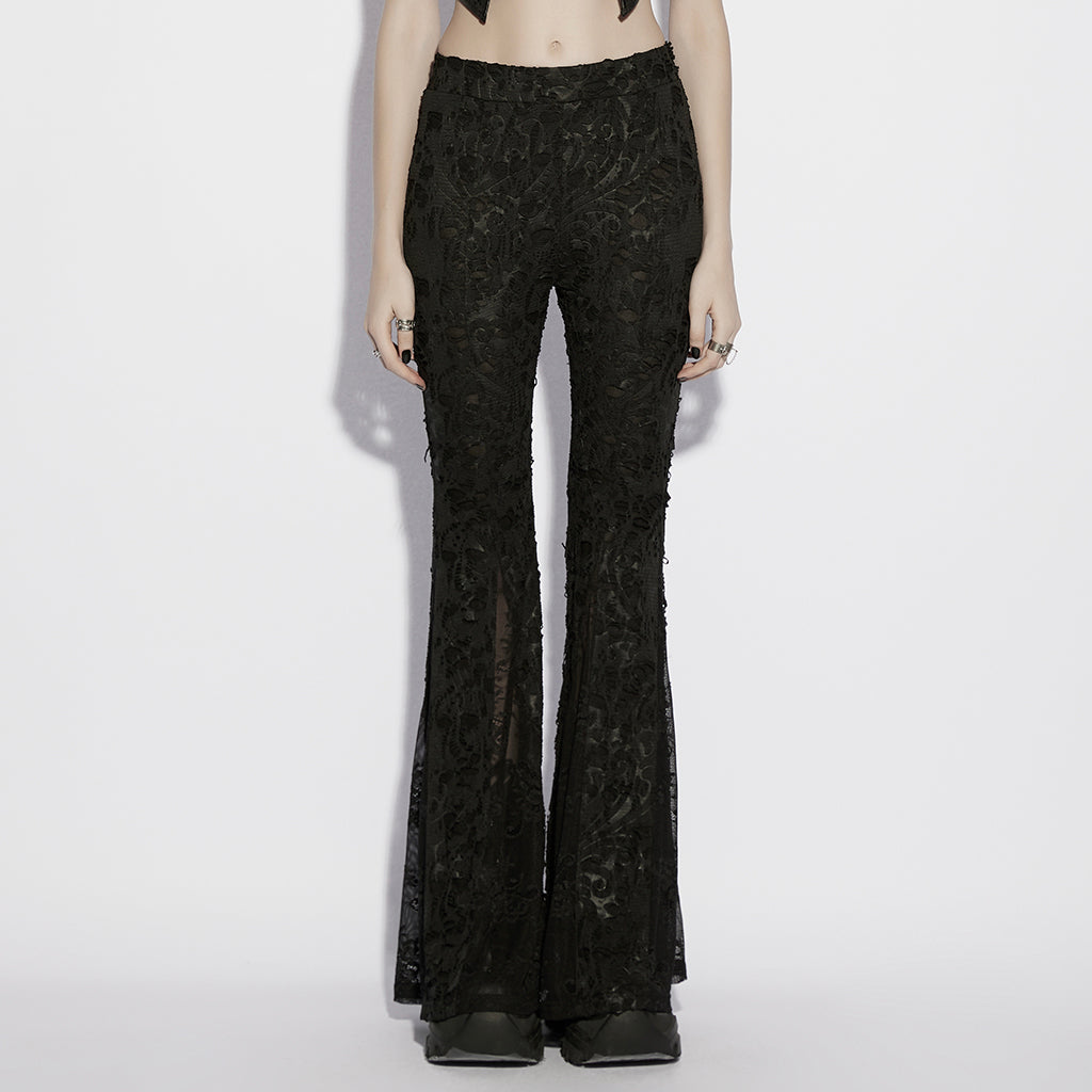 OK-726XCF Gothic Lace Flare Pants Vintage Embroidered Bell Bottoms