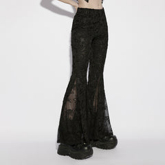 OK-726XCF Gothic Lace Flare Pants Vintage Embroidered Bell Bottoms