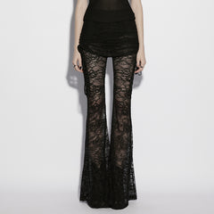 OK-783DDF Gothic Lace Flare Pants Elegant Black Mesh Design