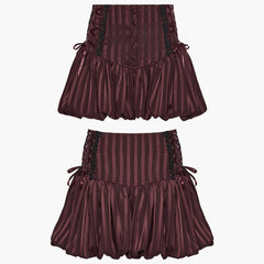 OK-786XDF Gothic Skirt Corset Waist Lace-Up Pleated Hem Dark Red