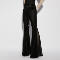 OK-788XCF Velvet Lace Flare Gothic Pants High Waist Black Trousers