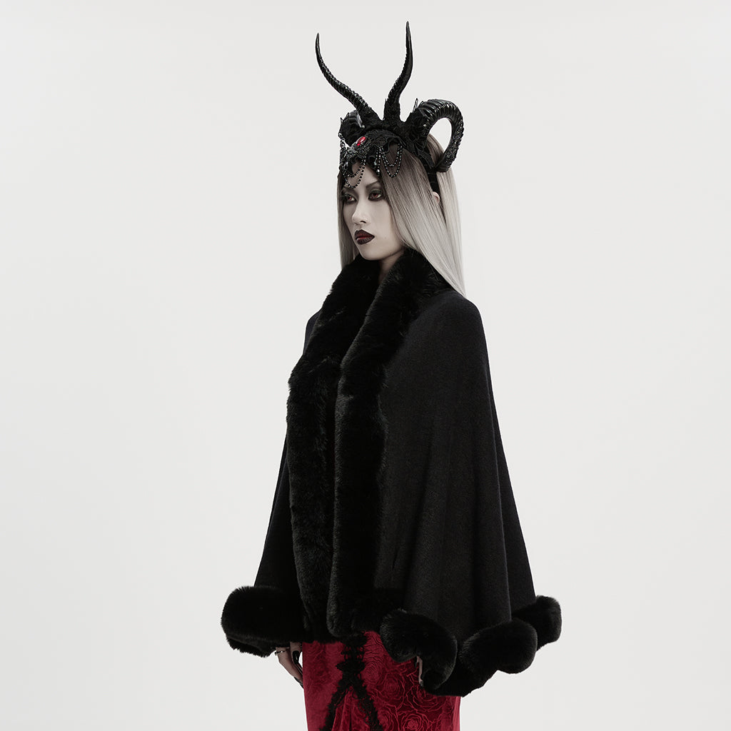 OM-091HMF Luxurious Faux Fur Trimmed Gothic Coat with Embroidered Detail Gothic Coat Vintage Fur Trimmed Embroidered Cape Cloak