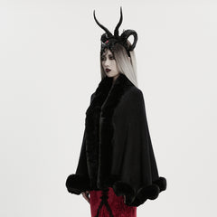 OM-091HMF Luxurious Faux Fur Trimmed Gothic Coat with Embroidered Detail Gothic Coat Vintage Fur Trimmed Embroidered Cape Cloak