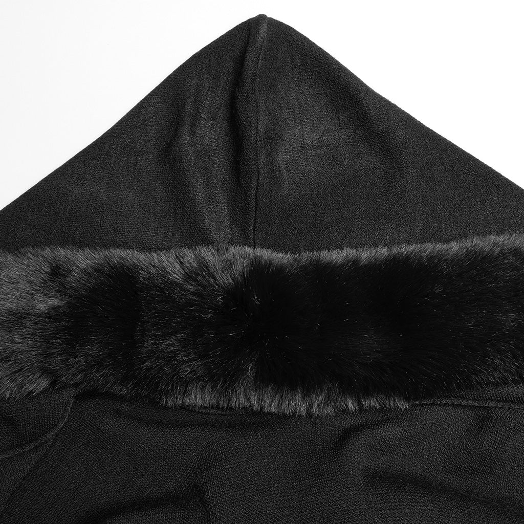 OM-092HMF Luxurious Faux Fur Trimmed Gothic Cape Coat Gothic Coat Hooded Cloak Faux Fur Trimmed Cape