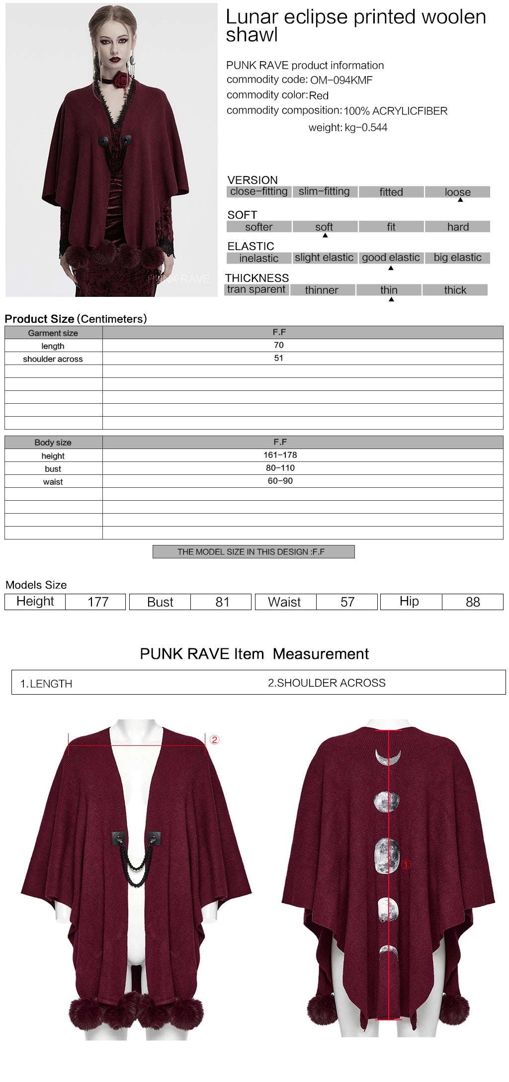 OM-094KMF Luxurious Gothic Coat Burgundy Cape with Black Lace Trim