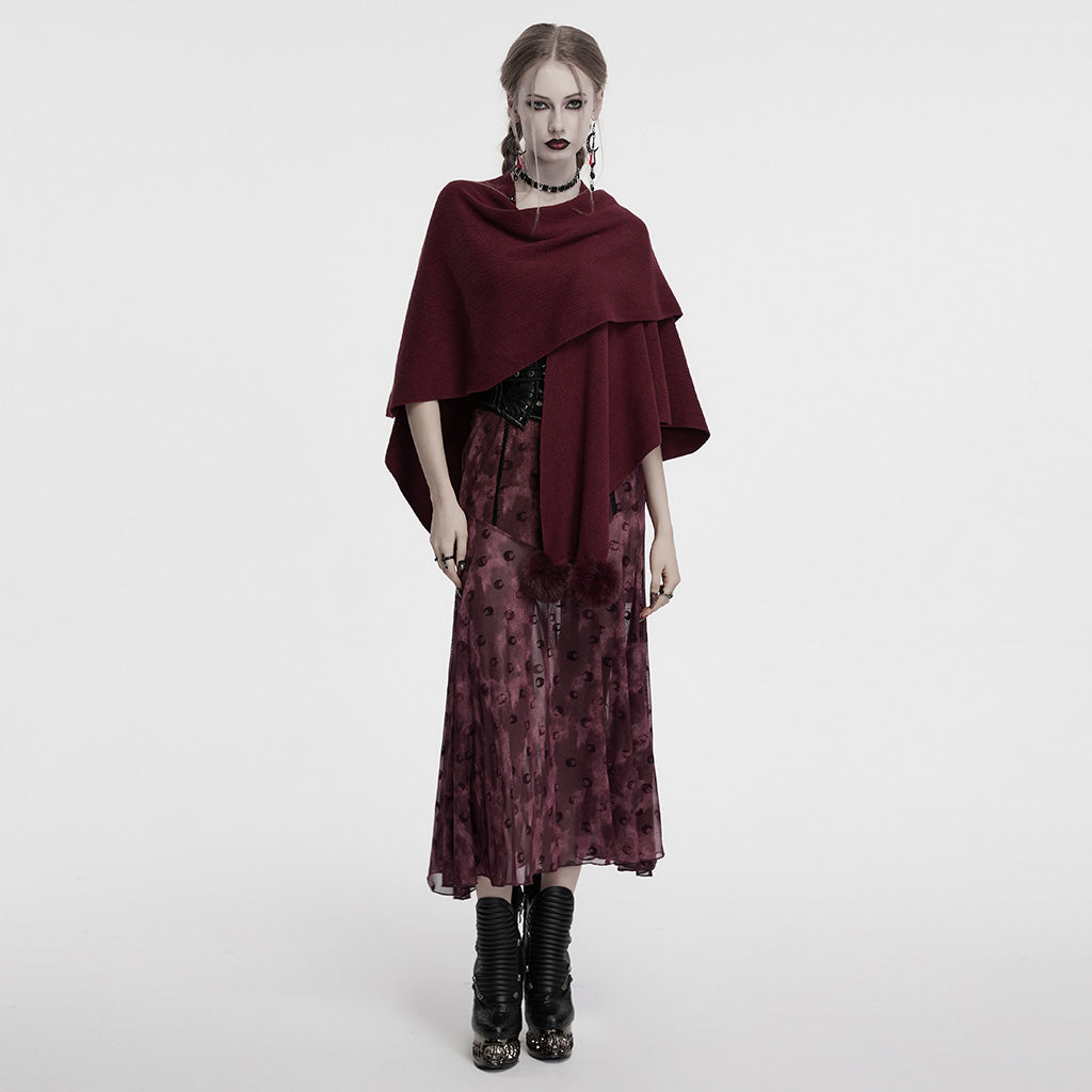 OM-094KMF Luxurious Gothic Coat Burgundy Cape with Black Lace Trim