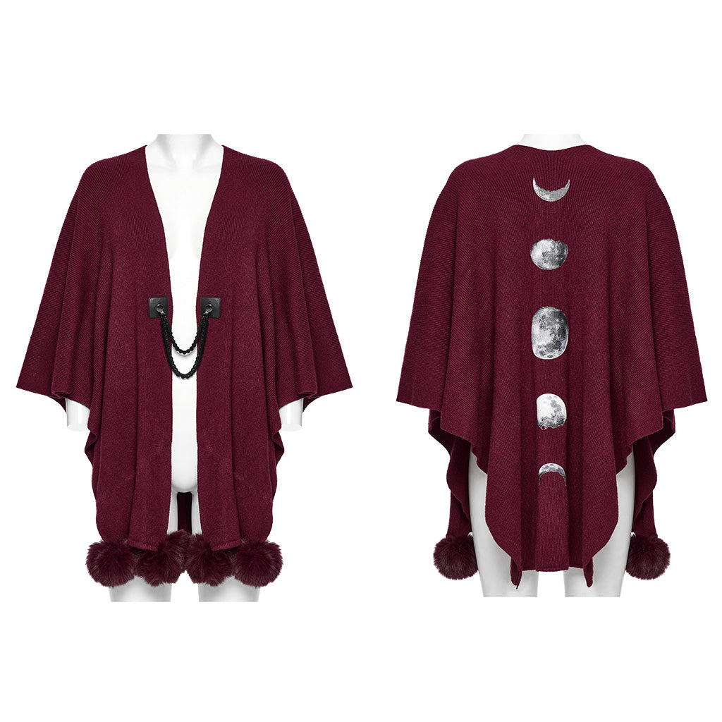 OM-094KMF Luxurious Gothic Coat Burgundy Cape with Black Lace Trim