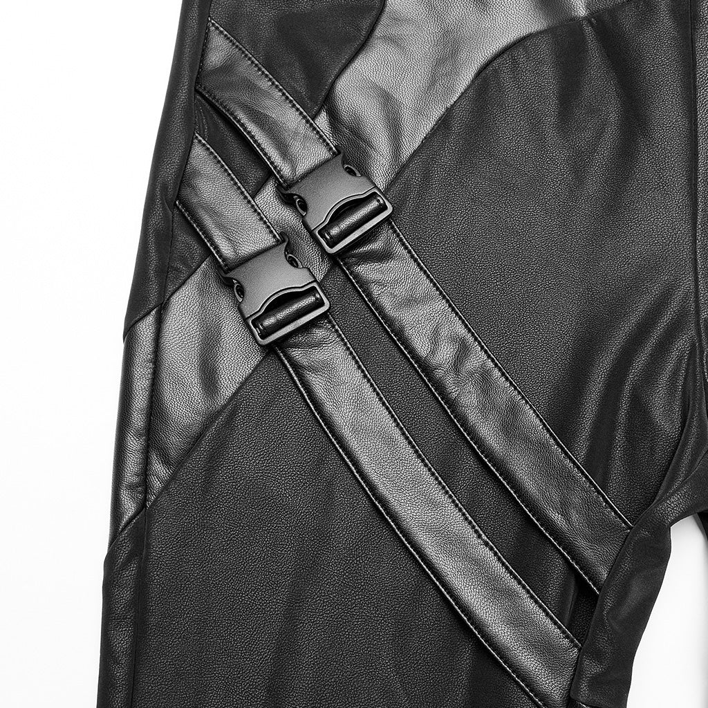 OPK-502PCF Black High-Waist Buckle Strap Punk Pants Leggings