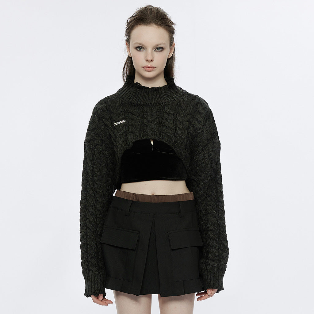 OPM-238TMF Dark Cable Knit Gothic Sweater Cropped Edgy Design