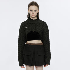 OPM-238TMF Dark Cable Knit Gothic Sweater Cropped Edgy Design