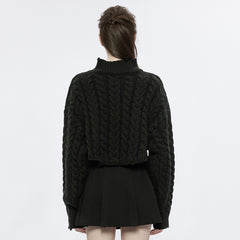 OPM-238TMF Dark Cable Knit Gothic Sweater Cropped Edgy Design