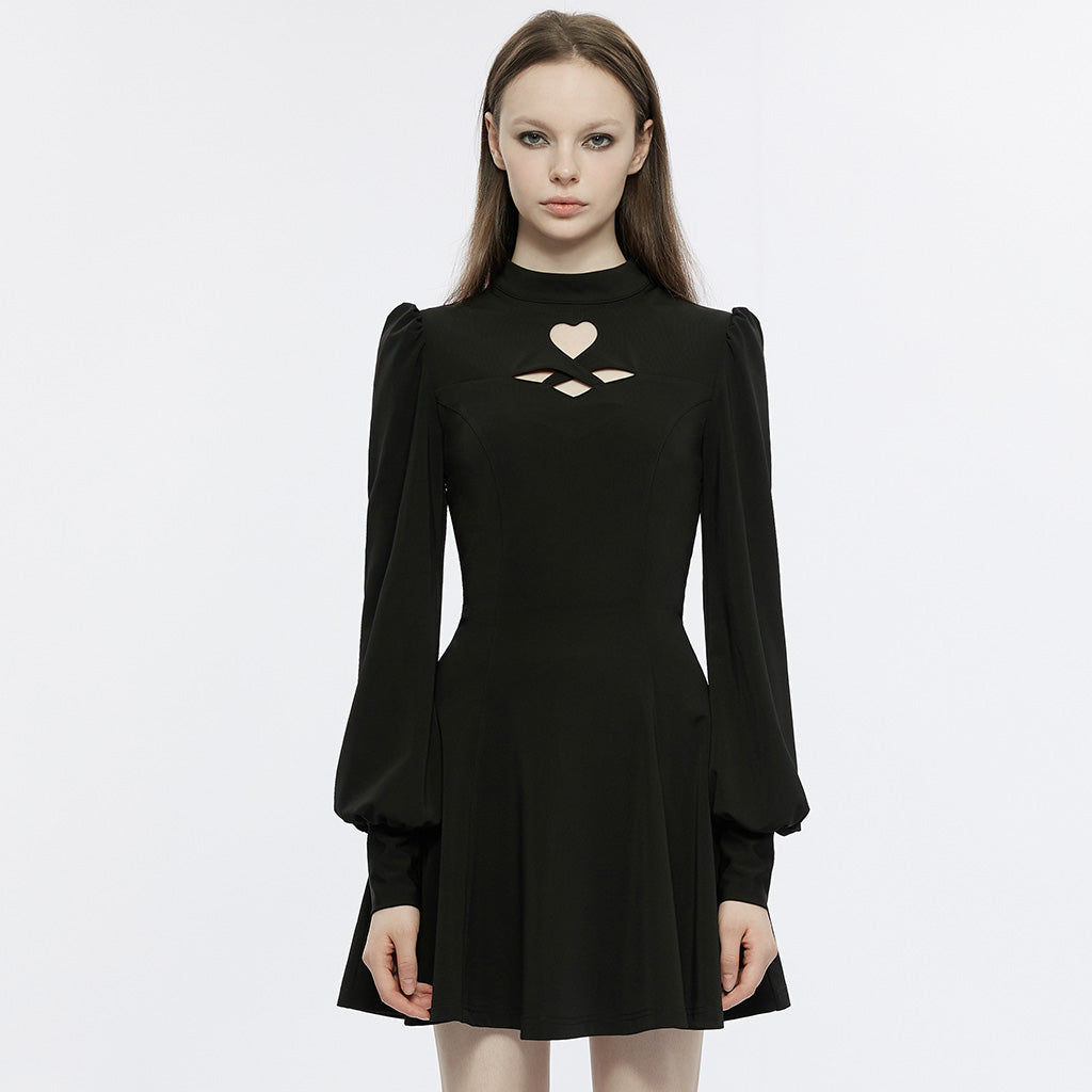 OPQ-1276LQF Gothic Dress Heart Cutout Long Sleeve Black Skater Style