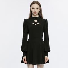OPQ-1276LQF Gothic Dress Heart Cutout Long Sleeve Black Skater Style