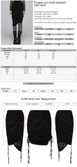 OPQ-1402BQF Versatile Ruched Black Punk Skirt with Adjustable Drawstrings