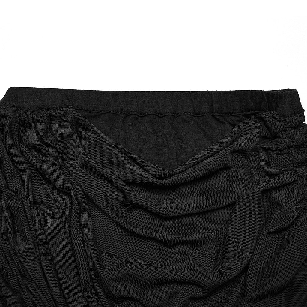 OPQ-1402BQF Versatile Ruched Black Punk Skirt with Adjustable Drawstrings