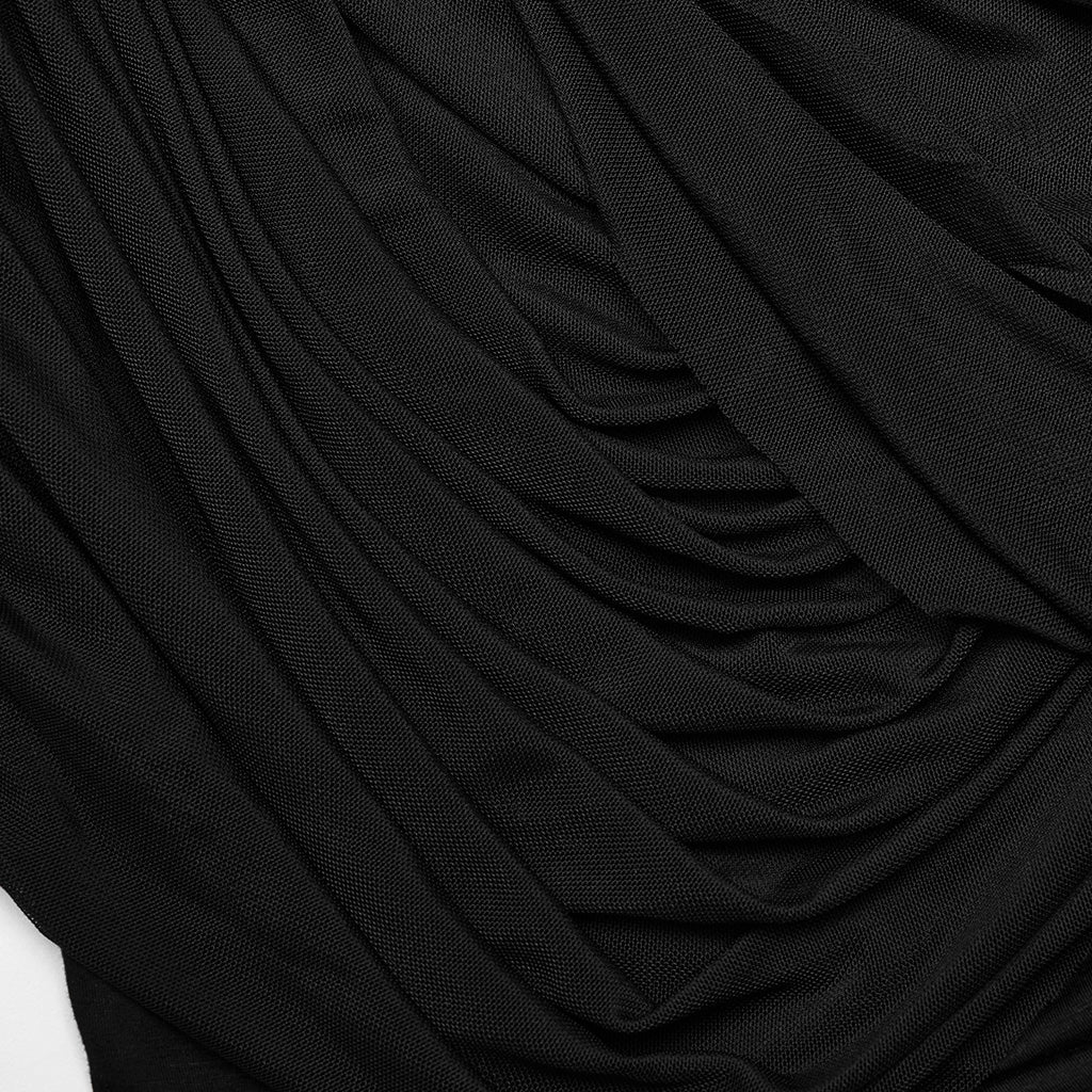 OPQ-1402BQF Versatile Ruched Black Punk Skirt with Adjustable Drawstrings
