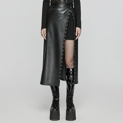 OPQ-1573BQF High Waisted Faux Leather Punk Skirt with Side Slit